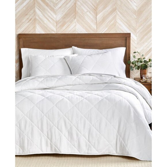 Hotel Collection Dobby Diamond 3-Piece Cotton Coverlet Set White King - Picture 7 of 8